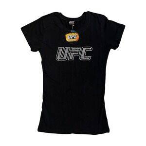 UFC Womens Rhinestone Logo T-Shirt Black Cotton Short Sleeve Medium NWT 2008